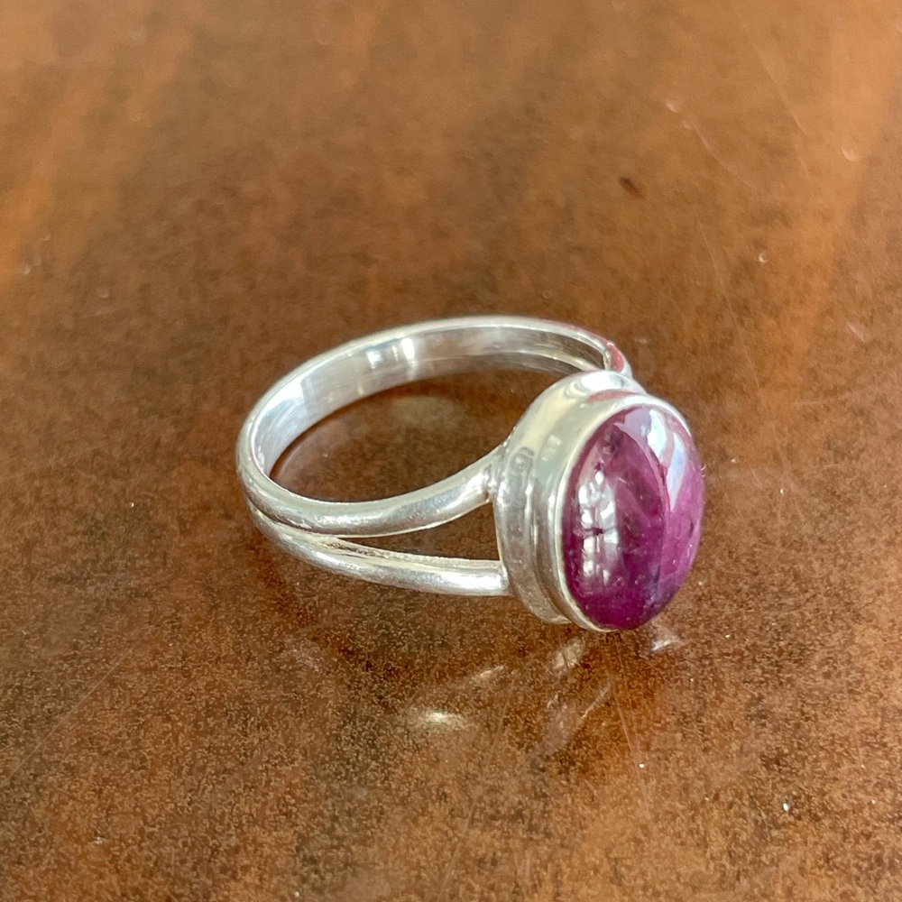 Simple Sterling Silver Ring With Deep Burgundy St… - image 2